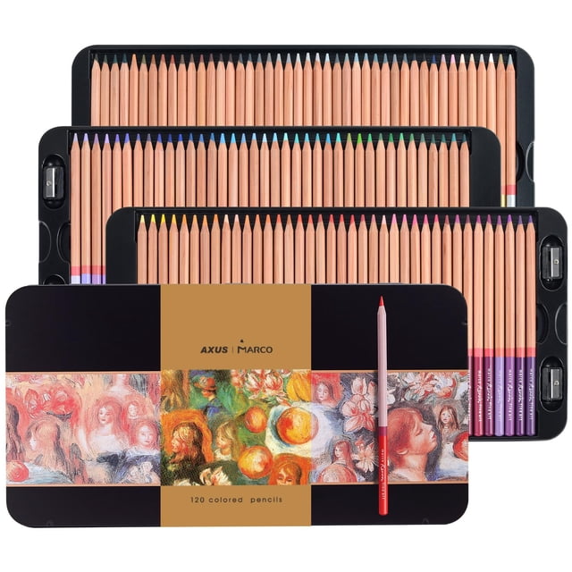 AXUS MARCO Oil-based Colored Pencils Set for Adult Professional Coloring 3.7mm Thick Core Unbreakable Great Color Rendering Iron Box Packed For Artis