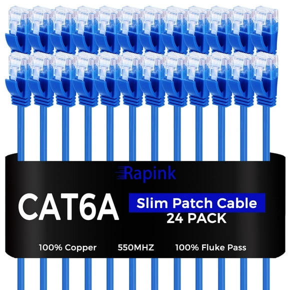 Rapink Patch Cables Cat6a 7ft (24 Pack) Slim, Cat6a Ethernet Patch Cable 10G Support, Snagless Cat 6 Patch Cable for Patch Panel to Switch, Flexiable Cat 6a Ethernet Cabl
