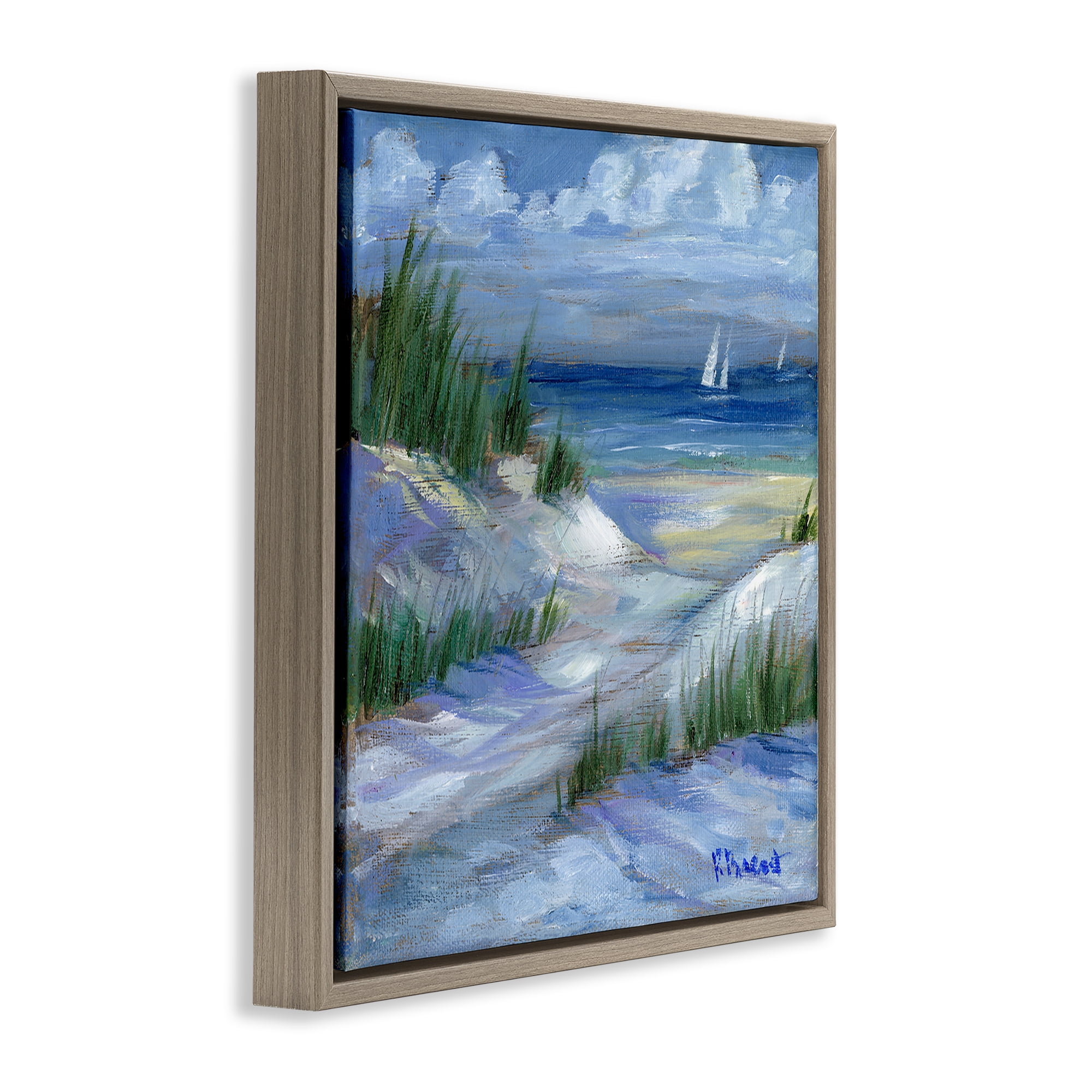 Stupell Industries Crooked Island Dunes & Sailboats Brown Framed Floater Canvas Wall Art, design by Paul Brent