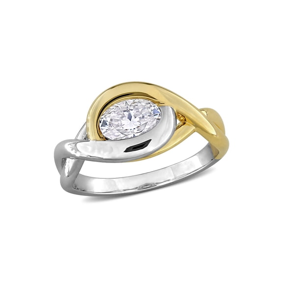 1.00 Carat (Ctw) Lab-Created Solitaire Moissanite Ring in Two Tone Sterling Silver for Women