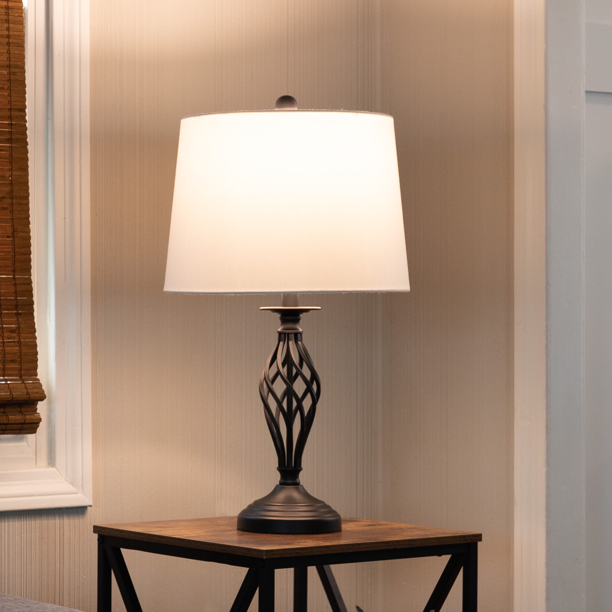 Lavish Home Set of 2 Modern Table Lamps with USB Charging Ports (Black)