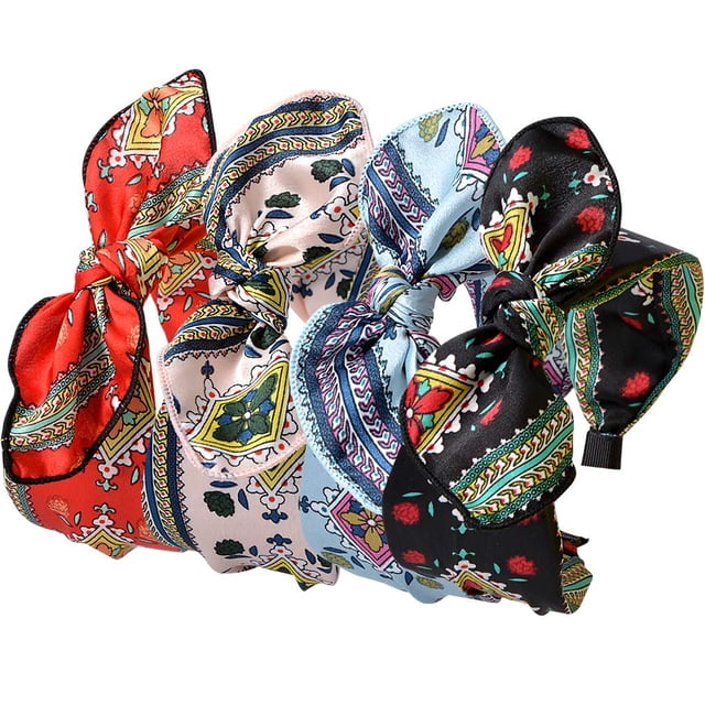 Accesorios para disfraces,Diademas con orejas de conejo para mujer, lazo ancho anudado, turbante, diademas, banda para el cabello Floral para niñas, 4 colores Vhermosa ZJWJ718
