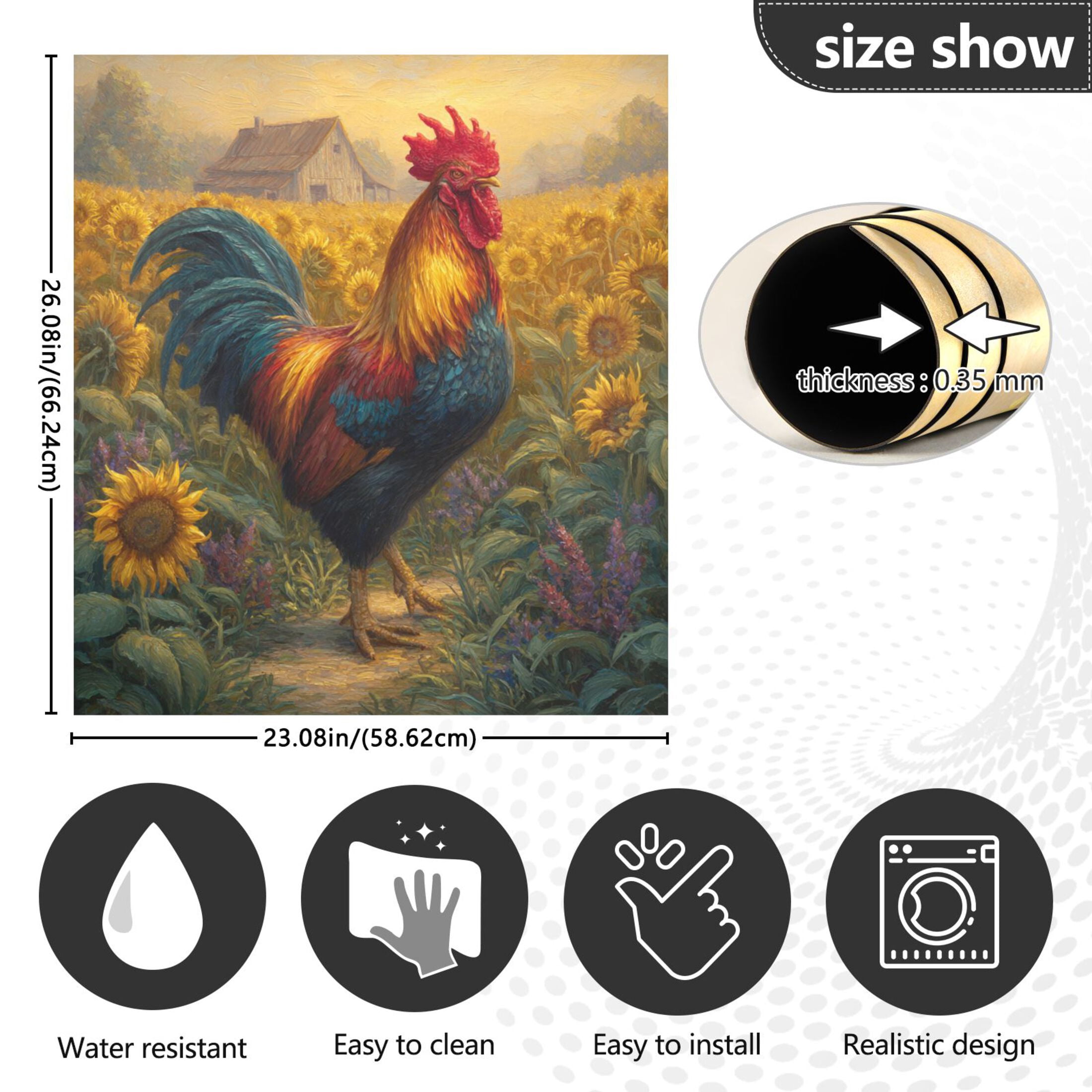 Dishwasher Magnetic Refrigerator Magnet Cover Sticker Home Decorative 23"x26" Sunflower Farm's Rooster