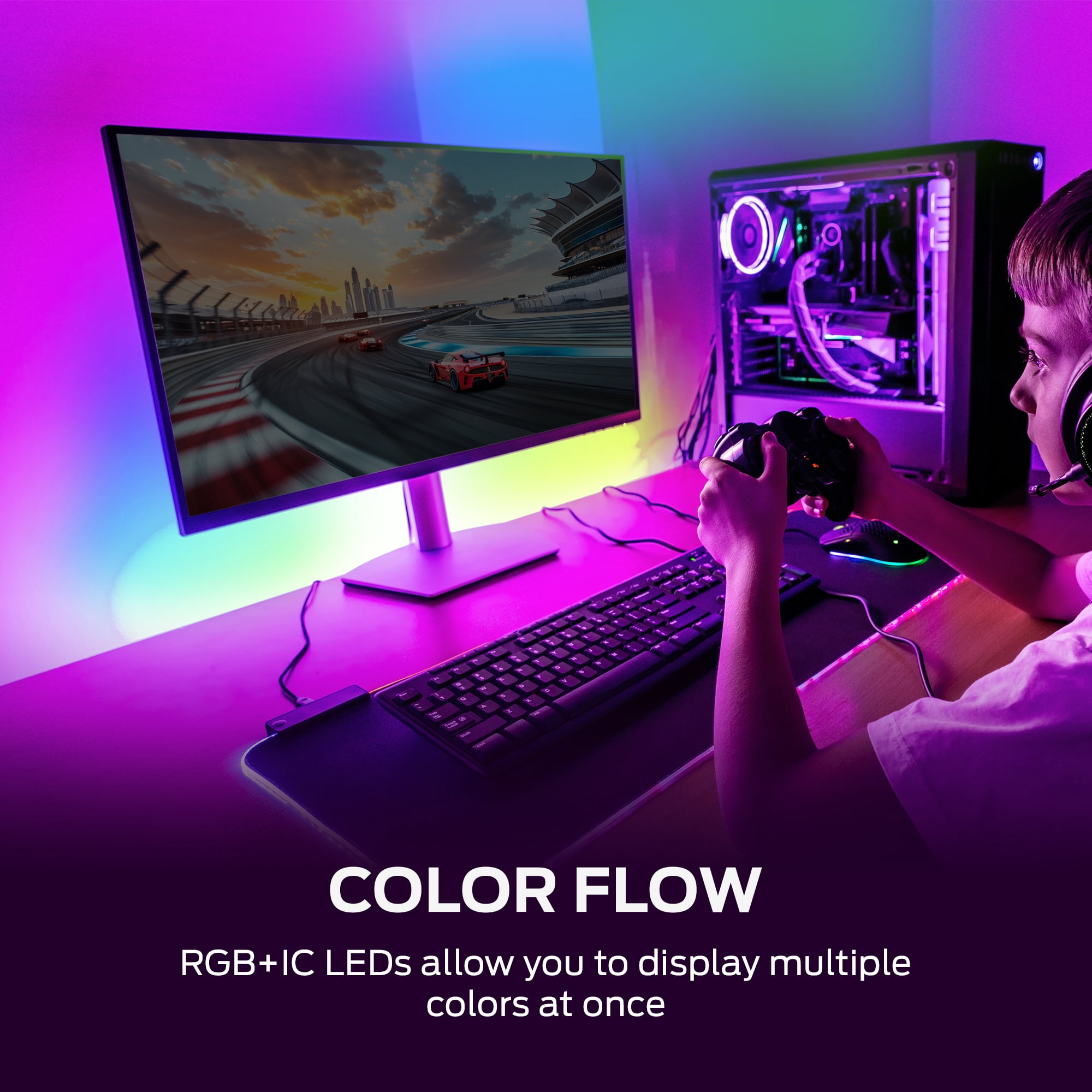 Monster 6.6ft Indoor LED Strip Lights, Multicolor Flow LED Lights for Bedroom & TV, Sound Reactive, USB Powered with Remote
