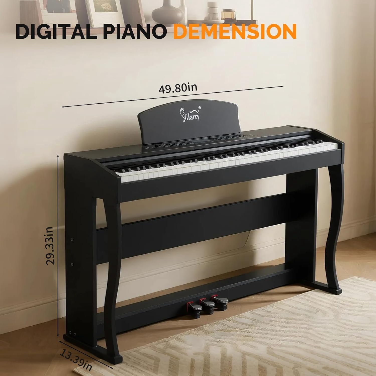 GLARRY Digital Piano 88 Keys Heavy Hammer Keyboard, with LCD Display and Headphone, Triple Pedals, Beginner Friendly, Supports MIDI Connect, Classic Upright Design (Matte Black)