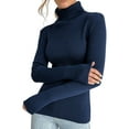 thumbnail image 3 of Ribbed Sweaters for Women Cute High Neck Knitted Warm Fitted Sweater Royal Blue One size, 3 of 8