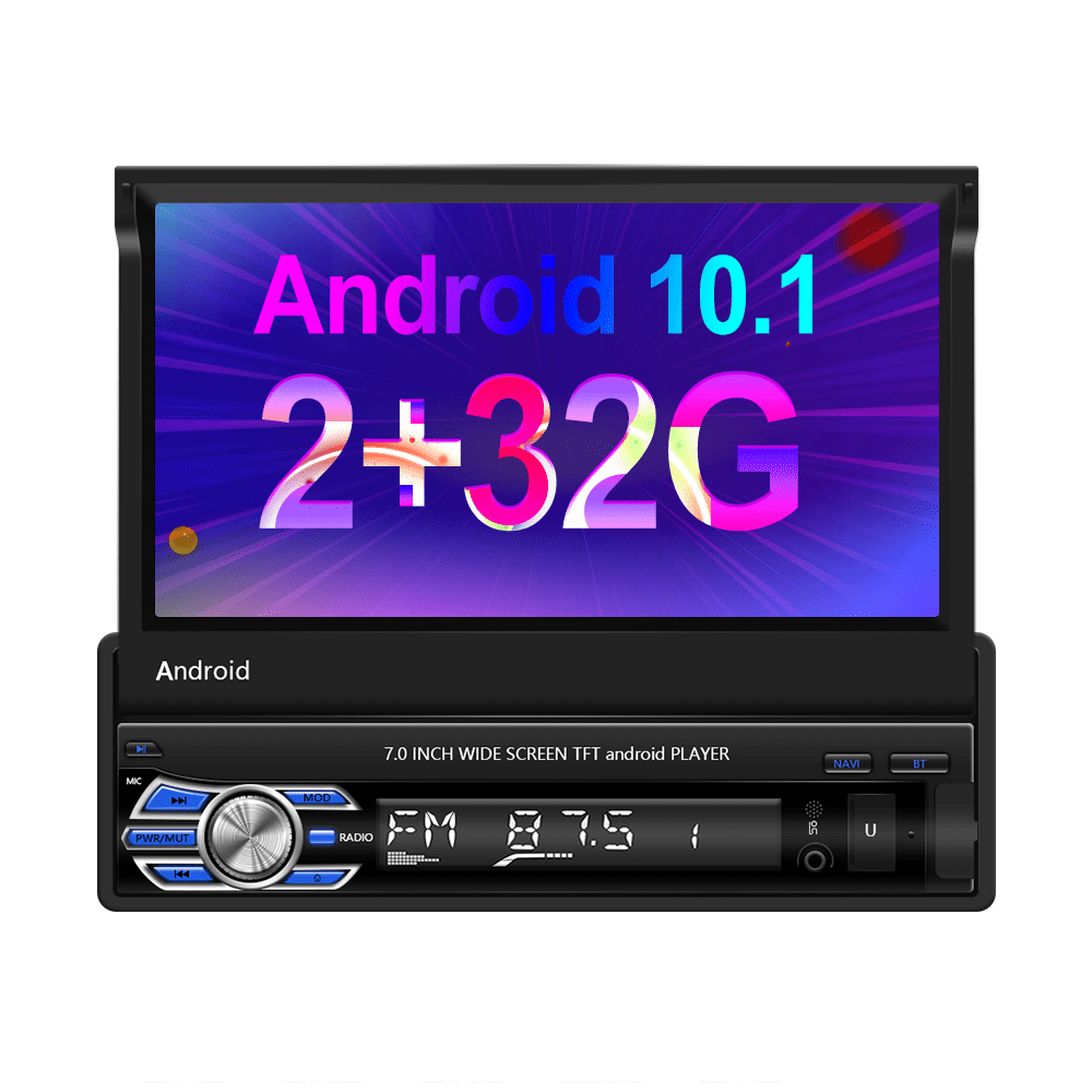 Rear View Camera &Remote Control Android Single Din 7 inch Car Stereo 2+32G Retractable Car Radio FM Receiver Flip Out Multimedia Player Support Bluetooth Mirror Link GPS Navigation WiFi SWC USB 