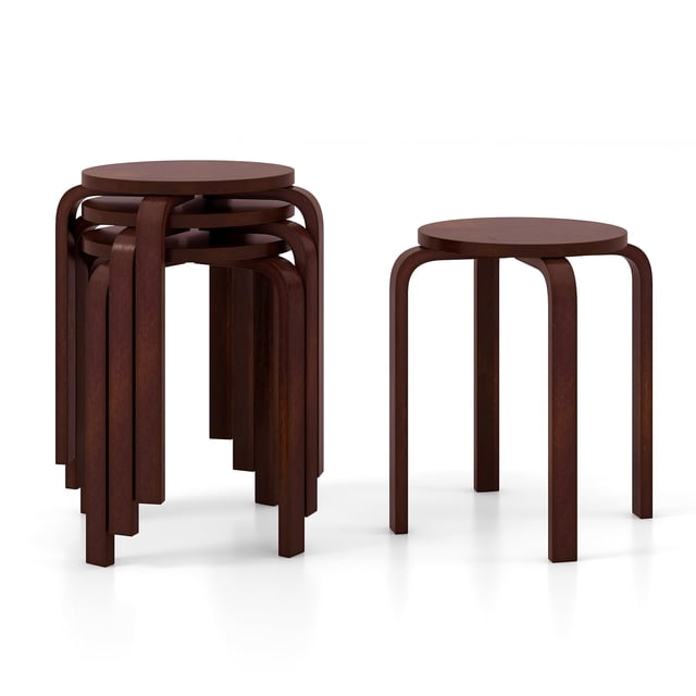 Set de 4 taburetes redondos apilables de madera curvada Giantex de 46 cm
