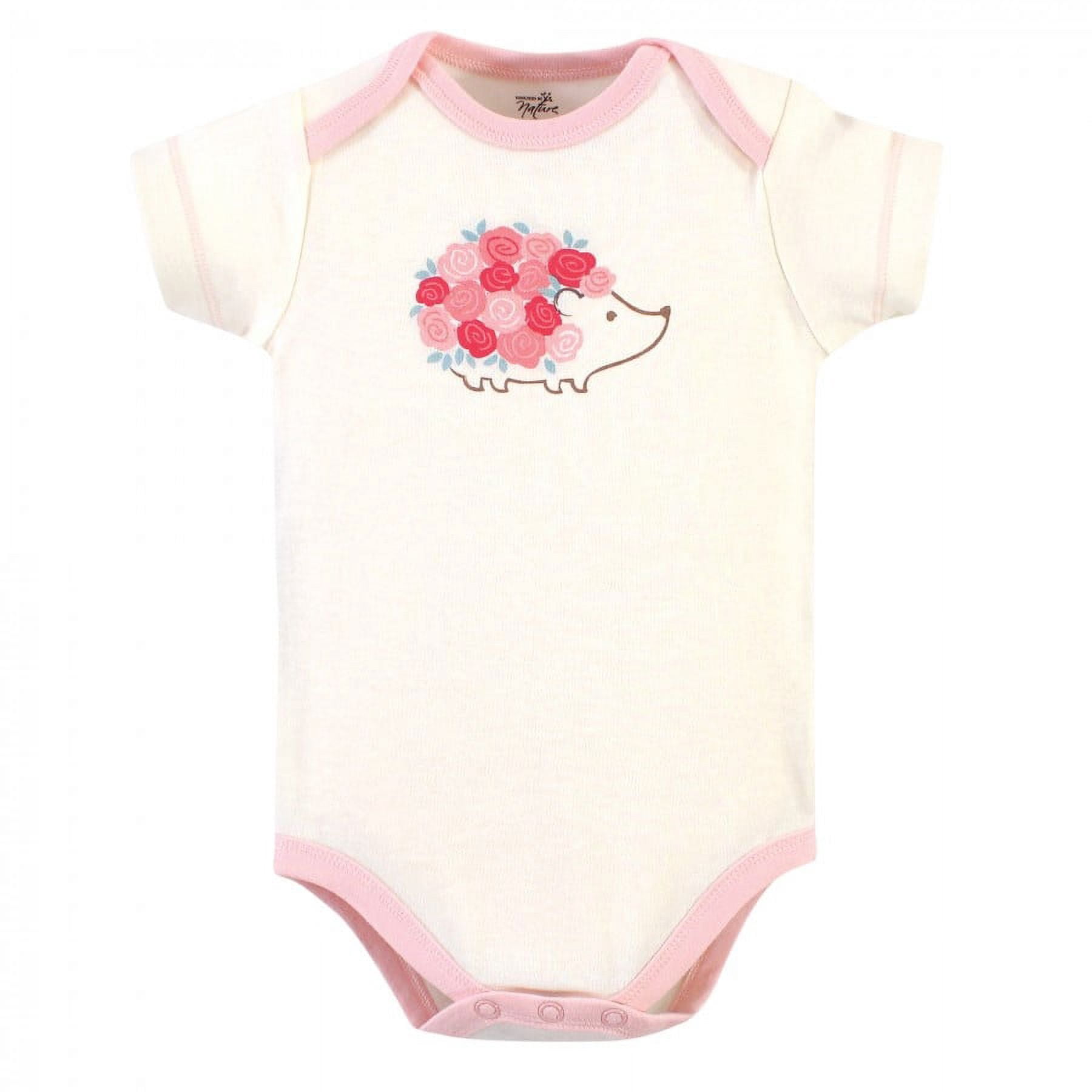 Touched by Nature Baby Girl Organic Cotton Bodysuits 5pk, Rosebud, 12-18 Months