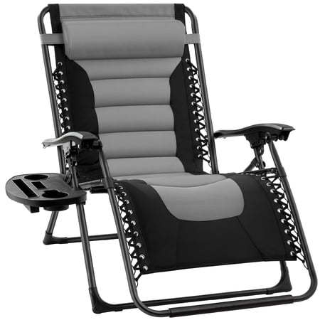 Best Choice Products Oversized Padded Zero Gravity Chair Folding Outdoor Patio Recliner w/ Side Tray - Gray