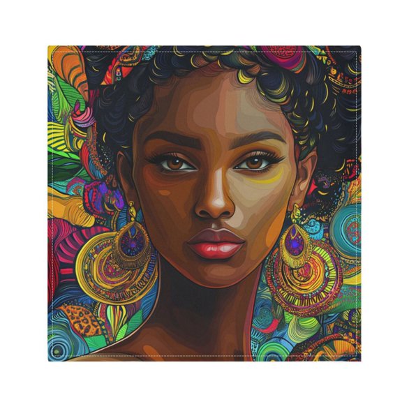 JSTEL African American Woman Bohomian Cloth Napkins Set of 6, 20x20 Inch Washable and Reusable Napkin for Decoupage Dinner Party Everyday Use