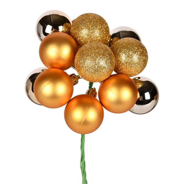 Vickerman 12" Plastic Ball Ornament Christmas Picks in Gold (Set of 4)