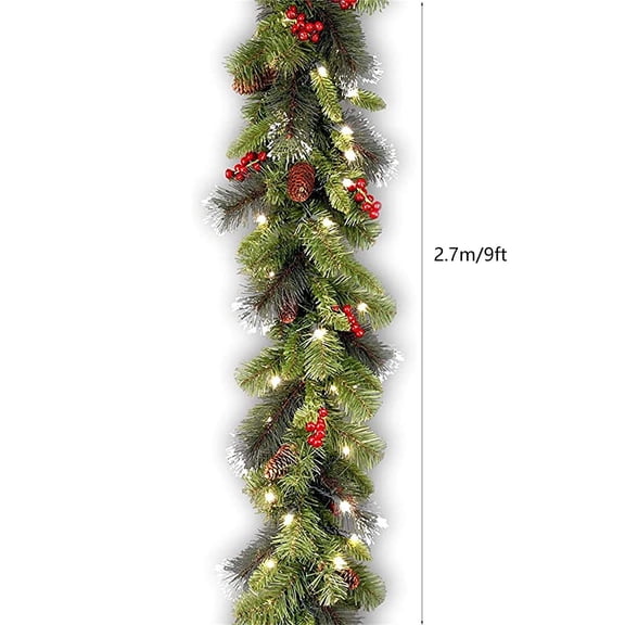 Clearance Christmas Pre-Lit Garland 9 Feet - Crestwood Spruce with White Lights and Berries
