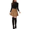 thumbnail image 2 of INSPIRE CHIC Faux Suede Skirts for Women's Zipper Front High Waist A-Line Pleated Mini Skirt Brown XS, 2 of 5