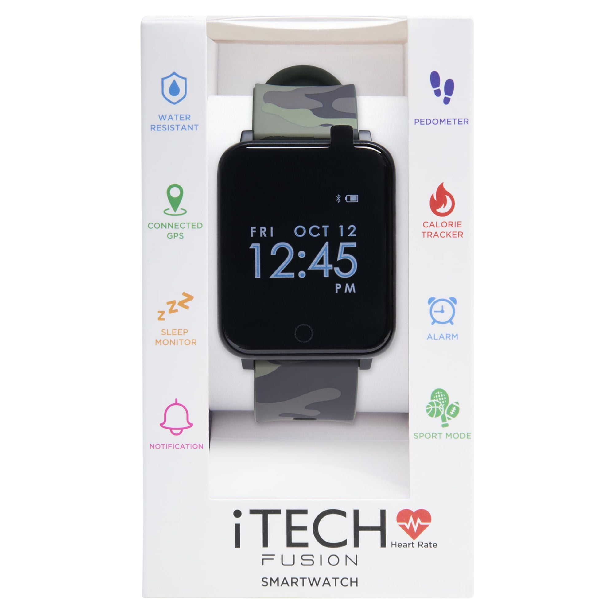 iTech Fusion Unisex Smart Watch Fitness Tracker Black Case