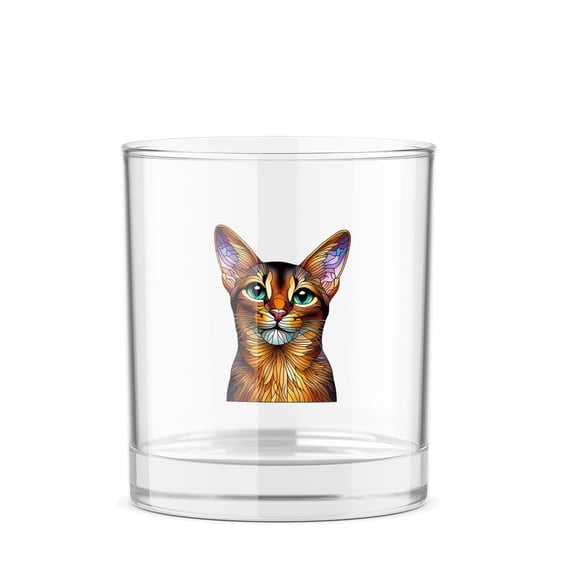 Patriotic Abyssinian Stained Glass Portrait American Flag 11oz Whiskey Glass Mug Cat Lover Kitten Owner Gifts Whiskey Cocktail Glasses Cup - 01010