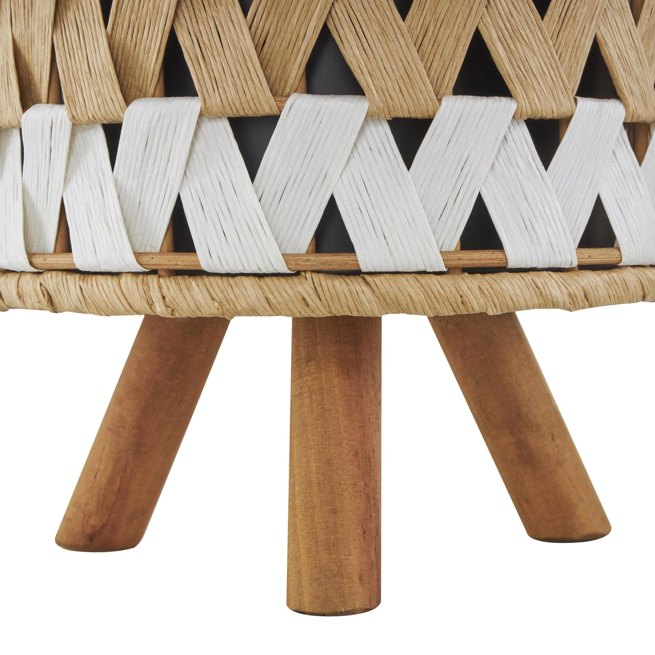 DecMode 13", 9"H Handmade Woven Chevron Brown Jute Rope Geometric Planter with Wooden Legs (2 Count)