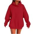 thumbnail image 2 of EchfiProm Hoodie Long Sweatshirts for Women Trendy Red Pullover Outfits Solid Color Pocket Long Sleeve Sweatshirt, 2 of 5