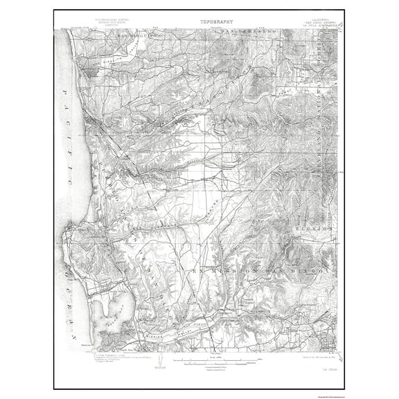 Topographical Map - La Jolla California Quad - USGS 1903 - Vintage Wall Art