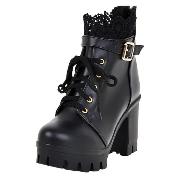 Tarmeek Boots for Women,Womens Fall Winter Boots Round Toe Thick-soled Lace Up High Heel Ankle Boots Leather Short Boots Platform Boots Combat Boots,Shoes for Women,Booties for Women