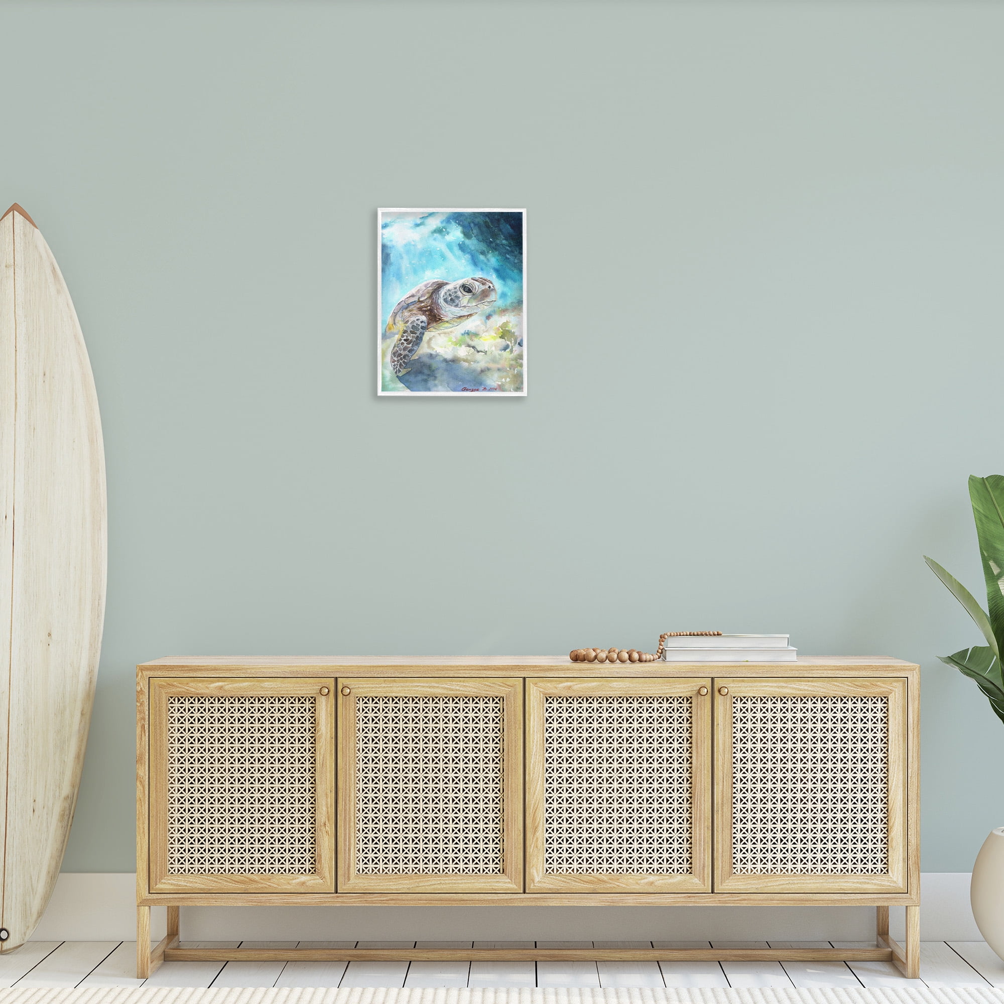 Stupell Industries Sea Turtle Ocean Watercolor Animals & Insects Painting White Framed Art Print Wall Art, 16 x 20