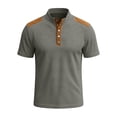 thumbnail image 2 of OGLCCG Mens Waffle Knitted Henley Shirts Stand Collar 1/4 Button Short Sleeve Golf Tops Summer Stretch Business Work T-Shirts,S,Gray, 2 of 4