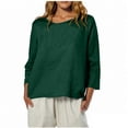 thumbnail image 2 of EchfiProm Trendy Tops for Women Long Sleeve Crew Neck Shirts Cotton Linen Blouse Solid Loose Ladies, 2 of 7