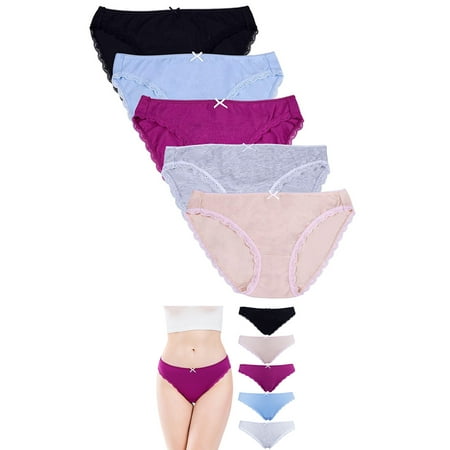 

Cotton Plus Size Underwear for Women Lace Bikini Panties Soft Stretch Hipster Breathable Briefs 5-Packs