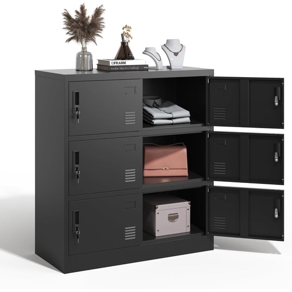 IKIMI 6-Door Metal Storage Locker, Storage Cabinet with Secure Locks and Ventilation for Office, Gym, School, Home, Black