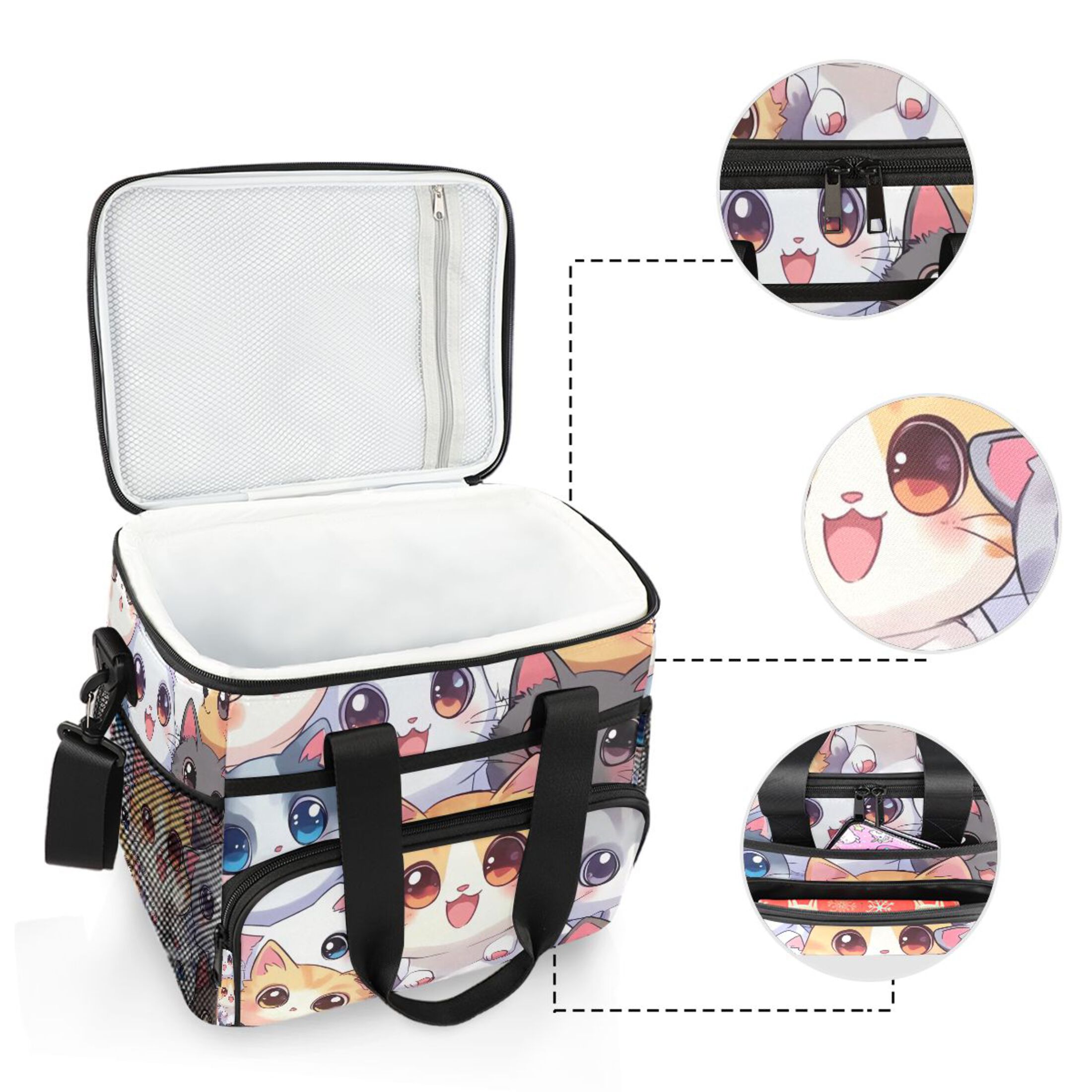 Cartoon Cute Cats Insulated Lunch Bag 15L Cooler Box for Women Men Work Camping Beach Travel