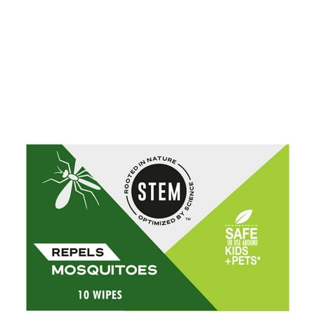 ( Case of 8 pack)STEM Repels Mosquitoes Mosquito Repellent Wipes with Botanical Extracts 10 Count
