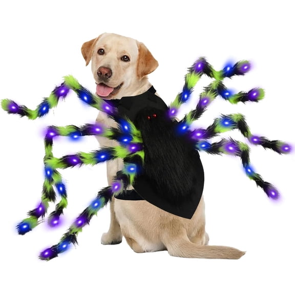 Dog Halloween Costumes for Pet 64 LED Furry Large Dog Spider Costume Funny Pet Costumes for Medium Big Dogs Halloween Party Decor Puppy Pets Outfits Cosplay