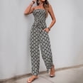 thumbnail image 4 of ZZwxWA Womens Bohemian Strapless Geometric Print Jumpsuit Wide Leg with Tie Waist for Summer 2025 Belly Control Pleated Petite Rompers for Women, 4 of 7