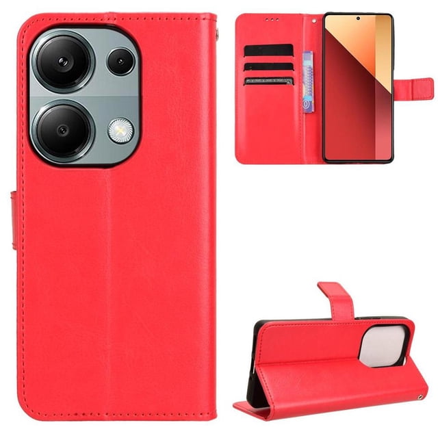 Funda tipo libro para Xiaomi Redmi Note 13 PRO 4G, cartera todo‑en‑uno, funda multifuncional con tarjetero y correa de muñeca desmontable