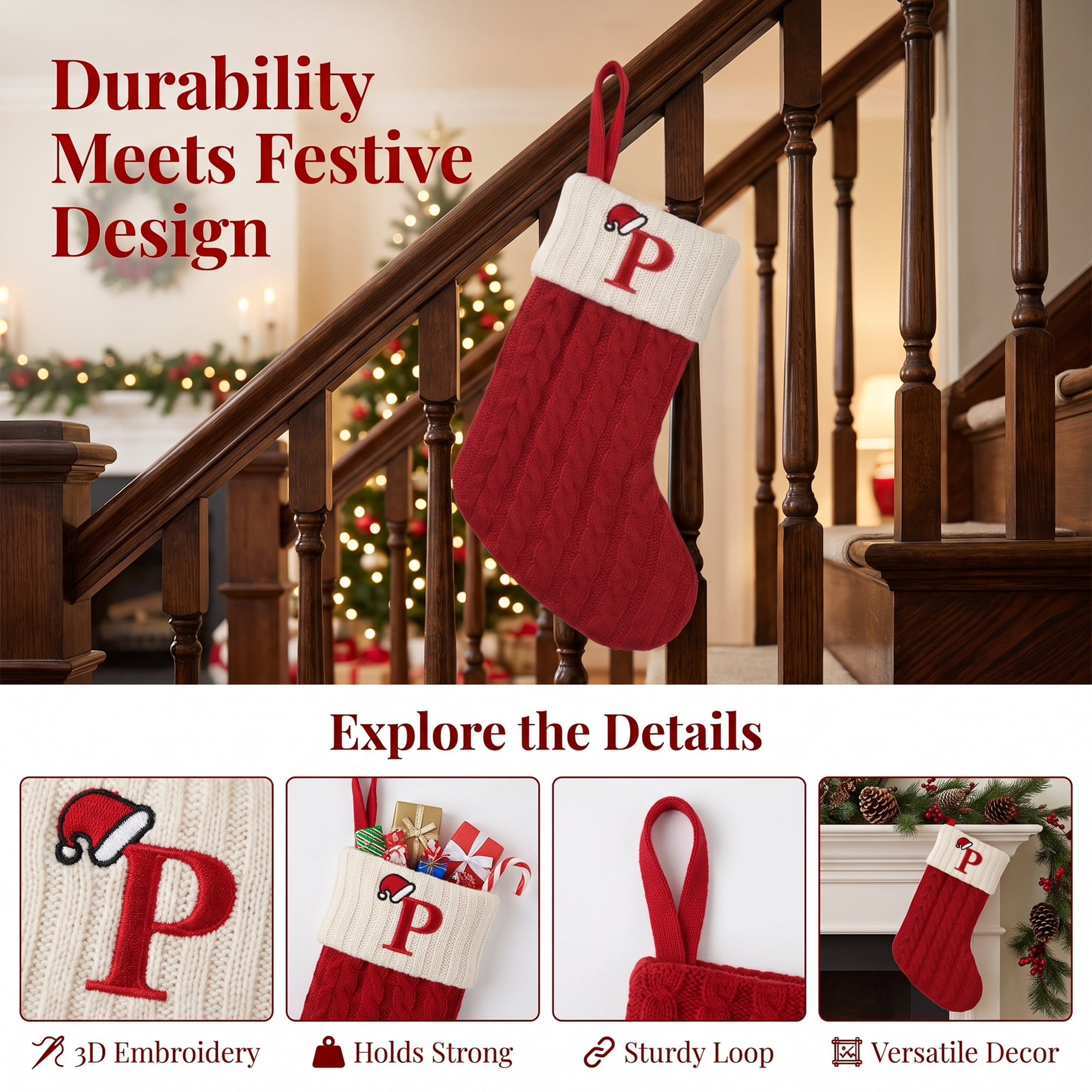 Unique Bargains Cartoon Christmas Luxury Grand Hearth Accent Stocking Letter P 8"