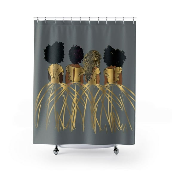 Pardon My Fro Royal Grommet Polyester Shower Curtain for Bathroom, Gray & Gold, 71 x 71 in, 1 Piece