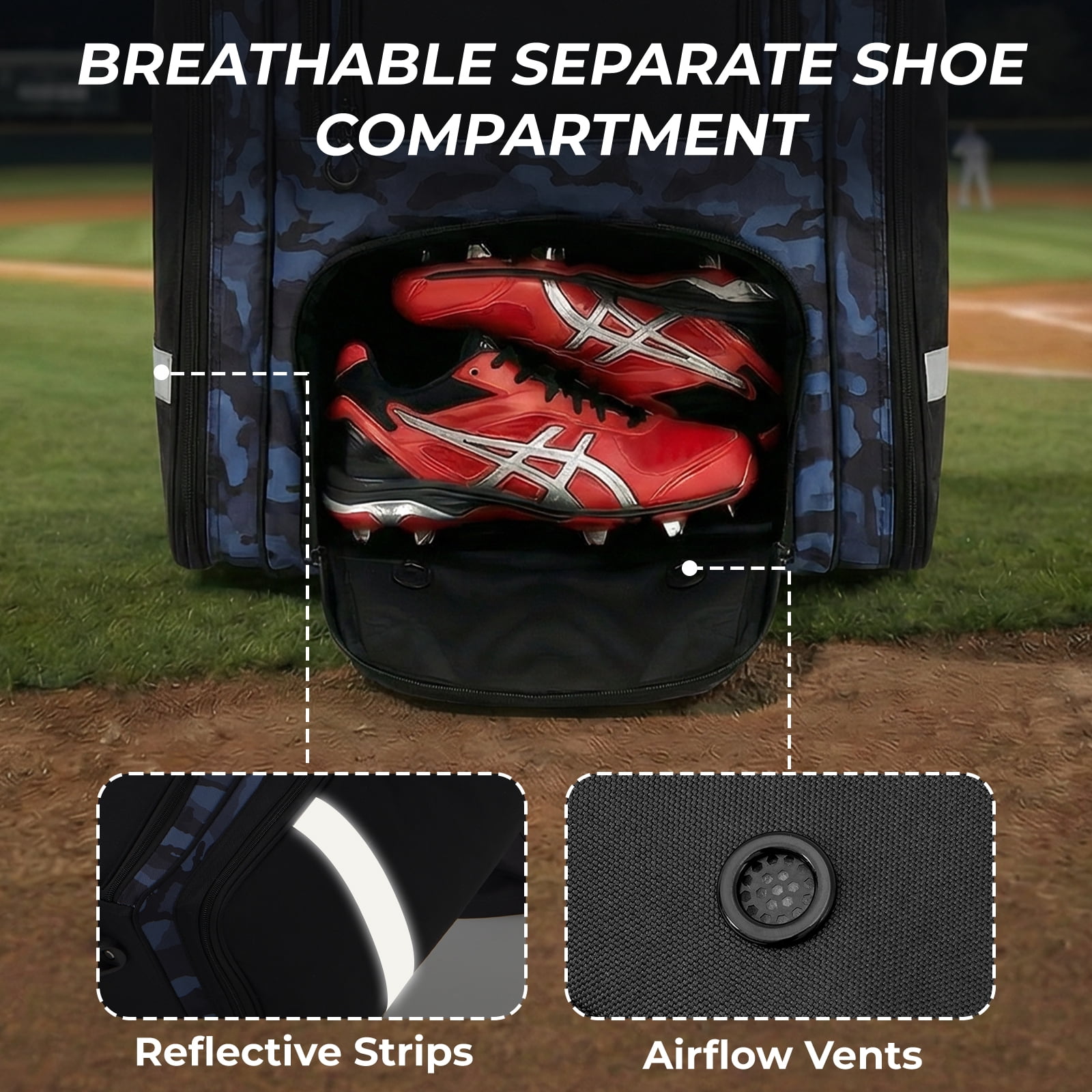 Fegat Rolling Baseball Bag, 100L Large Catcher Gear Bag Softball Bags with Wheels, Youth Equipment Bag Holds 8 Bats, Full Set, with Fence Hooks, Reflective Strip, Shoe Compartment