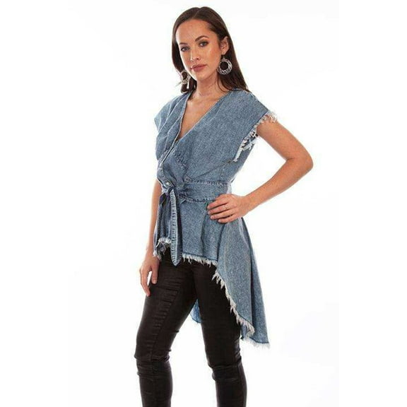 Scully Western Shirt Womens Sleeveless Jean Hi Lo S Denim F0_HC684