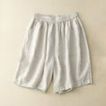 thumbnail image 2 of Henpk Womens Cotton Linen Bermuda Shorts Yoga Pants Tummy Control Workout Gym Shorts Loose Fit Casual Pants Elastic Waist Summer Beach Trousers Ladies Active Athletic Zipper Pockets Beige L, 2 of 8