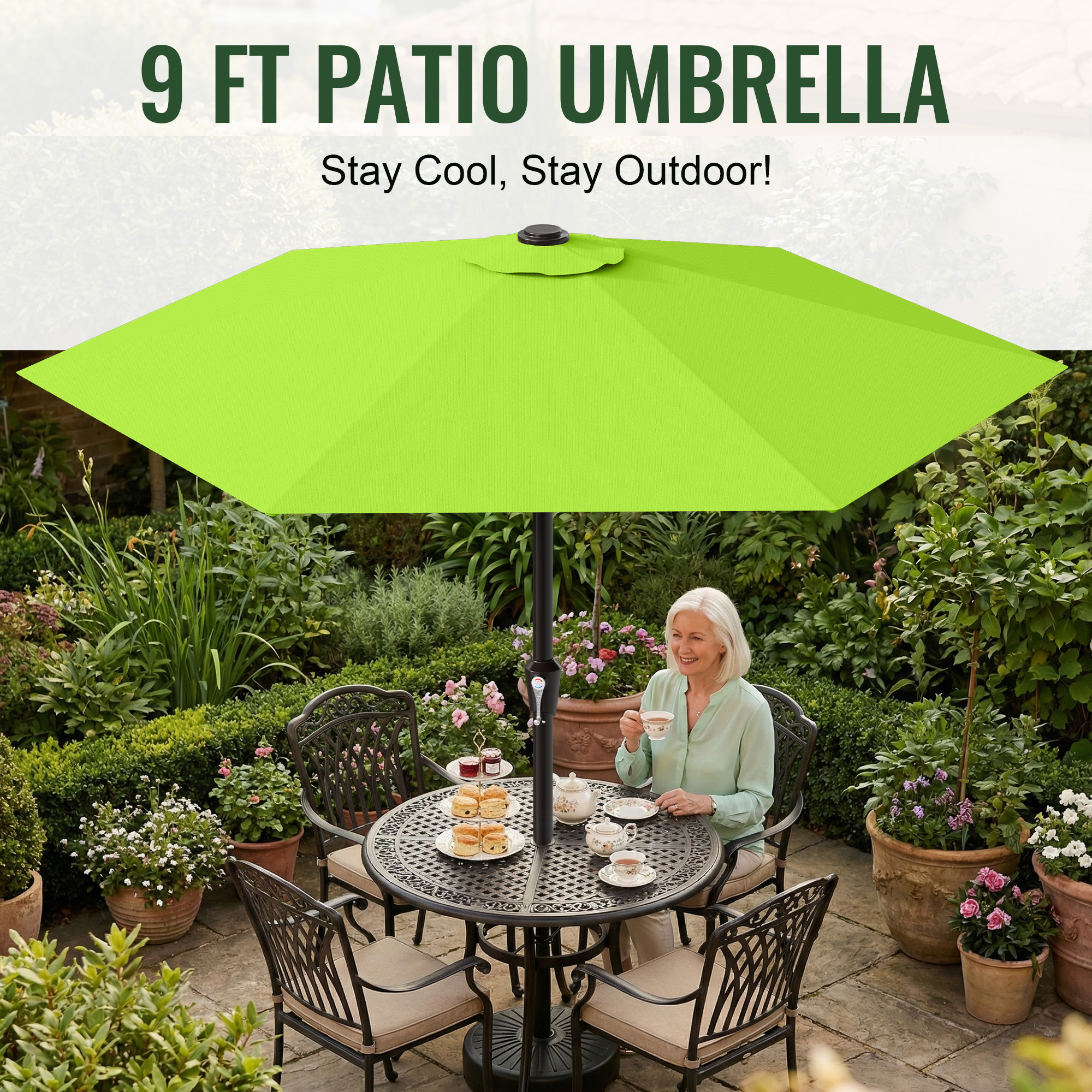 Easthome 9 Ft Patio Umbrella With Crank, Apple Green photo 7