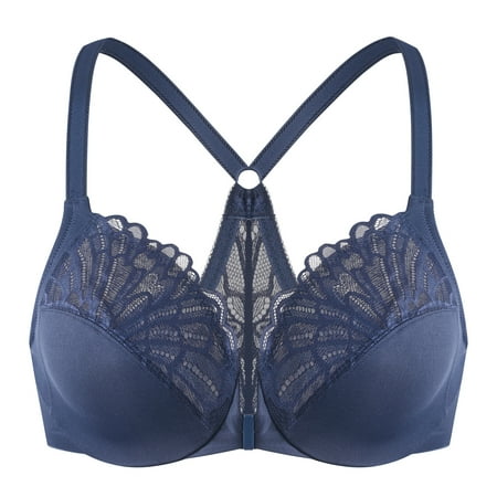 

MELENECA Female Racerback Front Closure Unlined Underwire Bra for Women Blue 38F
