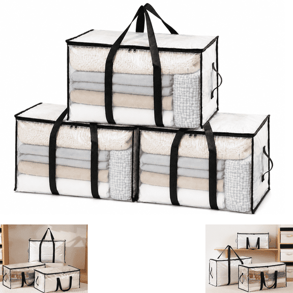 Extra Heavy Duty Moving Bags, Sturdy Clothes Storage Bins with Lids for Closet Organization, Space Saving Packing Supplies