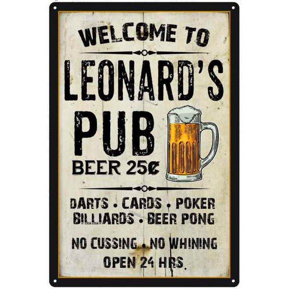 LEONARD'S Pub Sign Vintage Man Cave Bar 8 x 12 High Gloss Metal 208120028110