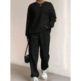 thumbnail image 3 of Conjunto Deportivo de Dos Piezas para Mujer: Sudadera y Pantalón Deportivo de Cuello Redondo Liso y Holgado, Conjunto de Jersey para Estar en Casa. Negro L, 3 of 5