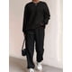 thumbnail image 3 of Conjunto Deportivo de Dos Piezas para Mujer: Sudadera y Pantalón Deportivo de Cuello Redondo Liso y Holgado, Conjunto de Jersey para Estar en Casa. Negro S, 3 of 5