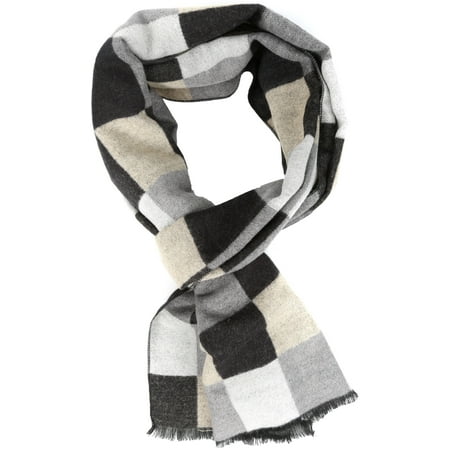 Sakkas Lawren Long Multi Colored Checkered Warm UniSex Cashmere Feel Scarf - Black -