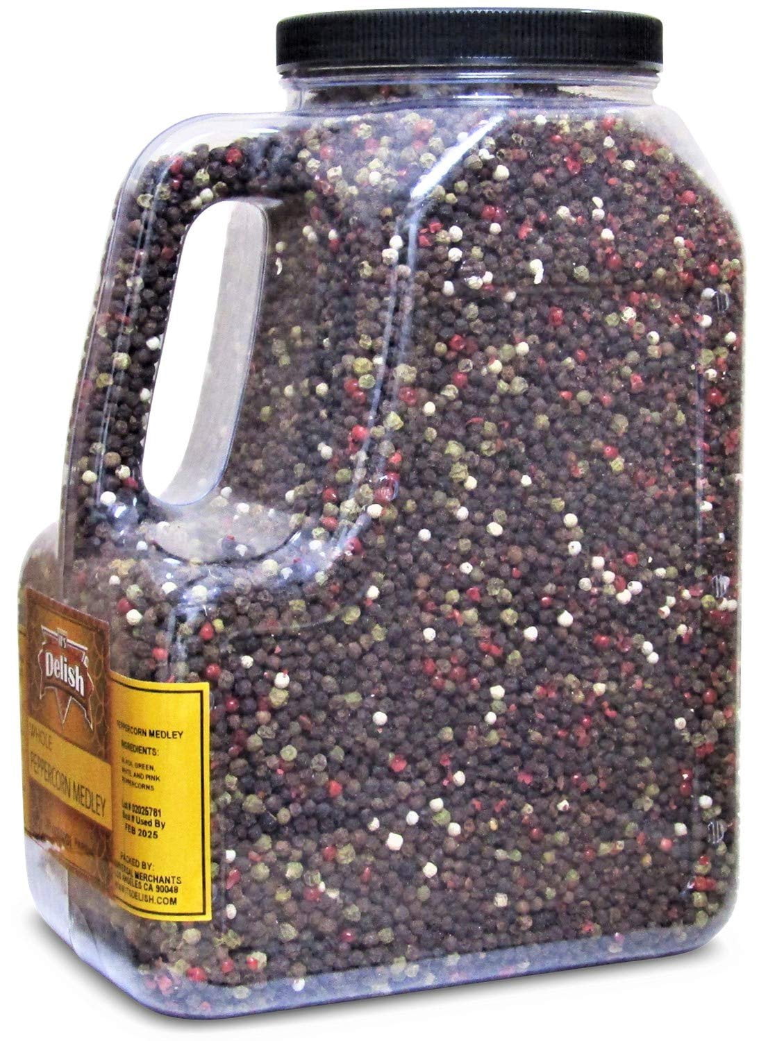 Whole Peppercorn Medley by It's Delish - 6 LBS Gallon Size Jug with Handle - Whole Black, Green, White & Pink Peppercorn Blend - Dried Multicolored Pepper Mix Great for Refills, Caterers, Restaurants