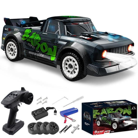 Fisca 1/16 4WD Remote Control Drift Car, 35 Km/h High Speed Fast RC Racing Off Road Truck Toys with 2 Sets Tires and Cool Lights