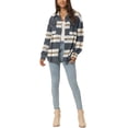 thumbnail image 2 of INSPIRE CHIC Womens' Fall Winter Button Front Closure Long Sleeve Plaid Jacket with Pockets S Navy Blue, 2 of 6