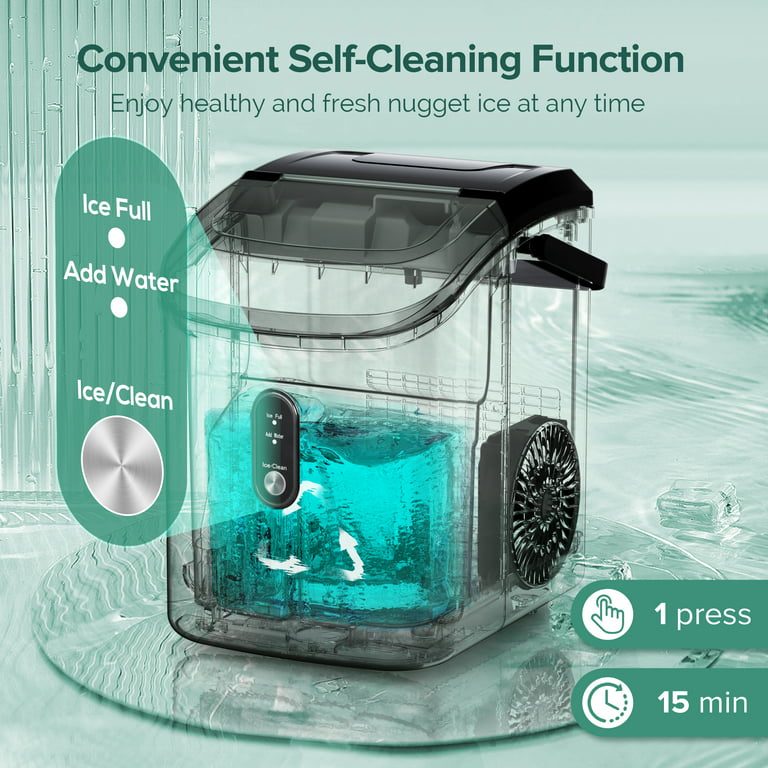 KISSAIR Portable Nugget Ice Maker Countertop, Self-Cleaning Function,  32lbs/24H, for Home/Office/Party Stainless Steel--Silver 
